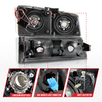 Thumbnail for ANZO 2003-2006 Chevrolet Silverado 1500 Crystal Headlights w/ Light Bar Black Housing