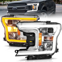 Thumbnail for ANZO 2018-2020 Ford F-150 Projector Headlight w/Plank Style Switchback Chrome Housing