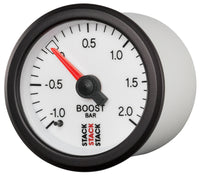 Thumbnail for Autometer Stack 52mm -1 to +2 Bar T-Fitting 0.187in Barb (M) Mechanical Boost Pressure Gauge - White