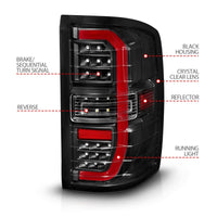 Thumbnail for ANZO 14-18 GMC Sierra 1500 Full LED Taillights Black Housing Clear Lens (w/C Light Bars)