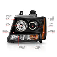Thumbnail for ANZO 2007-2013 Chevrolet Avalanche Projector Headlights w/ Halo Black (CCFL)