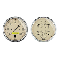 Thumbnail for Autometer 5 inch Antique Beige 2 Piece Gauge Kit - Quad & Speedometer