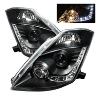 Thumbnail for Spyder Nissan 350Z 03-05 Projector Headlights Halogen Model Only - DRL Black PRO-YD-N350Z02-DRL-BK