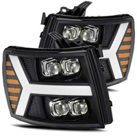 Thumbnail for AlphaRex 07-13 Chevy 1500HD NOVA LED Proj Headlights Plank Style Matte Blk w/Activ Light/Seq Signal