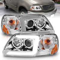 Thumbnail for ANZO 1997-2003 Ford F-150 Projector Headlights w/ Light Bar Chrome Housing