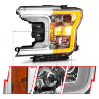 Thumbnail for ANZO 2018-2020 Ford F-150 Projector Headlight w/Plank Style Switchback Chrome Housing