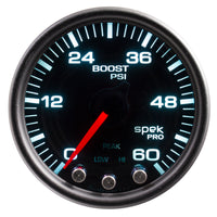 Thumbnail for Autometer Spek-Pro Gauge Boost 2 1/16in 60psi Stepper Motor W/Peak & Warn Blk/Smoke/Black
