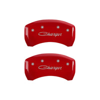 Thumbnail for MGP 4 Caliper Covers Engraved Front & Rear Cursive/Charger Red finish silver ch