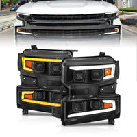 Thumbnail for ANZO 19-22 Chevrolet Silverado 1500 LED Proj HL w/Lgt Bar SwBk Seq. Blk w/In. Light - Driver Side ON
