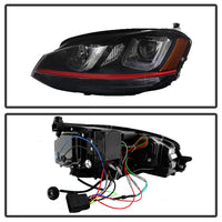 Thumbnail for Spyder Volkswagen Golf VII 14-16 Projector Headlights DRL LED Red Stripe Blk PRO-YD-VG15-RED-DRL-BK