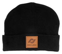 Thumbnail for RockJock Beanie Black w/ Leather Patch RJ Logo One Size Fits All