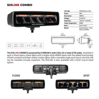 Thumbnail for Go Rhino Xplor Blackout Combo Series Sixline LED Flood Lights w/Amber (Surface Mount) - Blk (Pair)