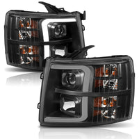 Thumbnail for ANZO 07-13 Chevrolet Silverado 1500 Plank Style Projector Headlights Black w/ Amber
