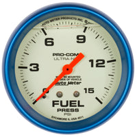 Thumbnail for Autometer Ultra-Nite 2-5/8in 15psi Mechanical Glow In The Dark Fuel Pressure Gauge