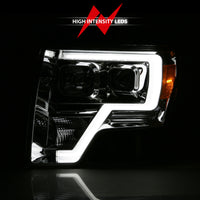 Thumbnail for ANZO 2009-2014 Ford F-150 Projector Headlight Plank Style Chrome Amber