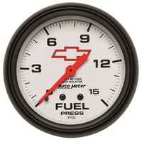 Thumbnail for AutoMeter Gauge Fuel Press 2-5/8in. 15PSI Mech W/Isolator Chevy Red Bowtie White