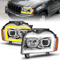Thumbnail for ANZO 05-07 Jeep Grand Cherokee Projector Headlights - w/ Light Bar Switchback Chrome Housing