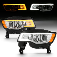 Thumbnail for ANZO 2017-2018 Jeep Grand Cherokee Projector Headlights w/ Plank Style Switchback - Chrome w/ Amber