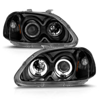 Thumbnail for ANZO 1996-1998 Honda Civic Projector Headlights w/ Halo Black