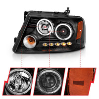 Thumbnail for ANZO 2004-2008 Ford F-150 Projector Headlights w/ Halo and LED Black G2