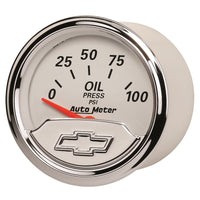 Thumbnail for Autometer Chevy Vintage Bowtie 2-1/16in 0-100PSI Electronic Oil Pressure Gauge