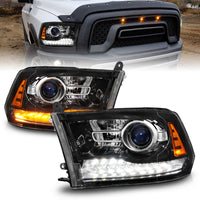 Thumbnail for Anzo 09-18 Dodge 1500-3500 LED Plank Style Headlights w/Switchback+Sequential Hyper Black (OE Style)