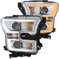 Thumbnail for ANZO 2015-2017 Ford F-150 Projector Headlights w/ Plank Style Switchback Chrome w/ Amber