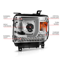 Thumbnail for ANZO 14-15 GMC Sierra 1500/2500HD/3500HD Plank Style Projector Headlight - Chrome Housing
