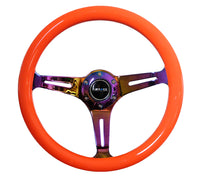 Thumbnail for NRG Classic Wood Grain Steering Wheel (350mm) Neon Orange Color w/Neochrome Spokes