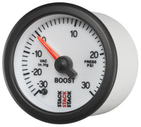 Thumbnail for Autometer Stack 52mm -30INHG to +30 PSI (Incl T-Fitting) Pro Stepper Motor Boost Press Gauge - White