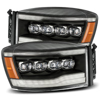 Thumbnail for AlphaRex 06-08 Dodge Ram 1500HD NOVA LED ProjHeadlights Plank Style Blk w/Seq Signal/DRL/Amber LED