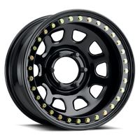 Thumbnail for Raceline RT51 Daytona Rock 15x10in/5x114.3 BP/-44mm Offset/83.82mm Bore - Gloss Black Beadlock Wheel
