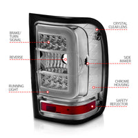 Thumbnail for ANZO 2001-2011 Ford  Ranger LED Tail Lights w/ Light Bar Chrome Housing Clear Lens