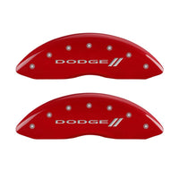 Thumbnail for MGP 4 Caliper Covers Engraved Front & Rear With stripes/Dodge Red finish silver ch