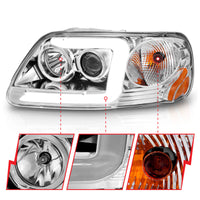 Thumbnail for ANZO 1997-2003 Ford F-150 Projector Headlights w/ Light Bar Chrome Housing