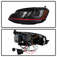 Thumbnail for Spyder Volkswagen Golf VII 14-16 Projector Headlights DRL LED Red Stripe Blk PRO-YD-VG15-RED-DRL-BK