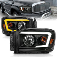 Thumbnail for Anzo 06-09 Dodge RAM 1500/2500/3500 Headlights Black Housing/Clear Lens (w/Switchback Light Bars)