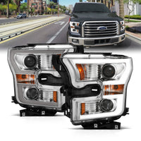 Thumbnail for ANZO 2015-2017 Ford F-150 Projector Headlights w/ Plank Style Switchback Chrome w/ Amber