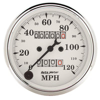 Thumbnail for Auto Meter 3-1/8in 120MPH Mechanical Speedometer Old Tyme White Gauge
