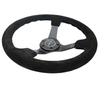 Thumbnail for NRG Reinforced Steering Wheel (350mm / 3in. Deep) Blk Suede/Blue BBall Stitch w/5mm Matte Blk Spokes