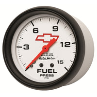 Thumbnail for AutoMeter Gauge Fuel Press 2-5/8in. 15PSI Mech W/Isolator Chevy Red Bowtie White