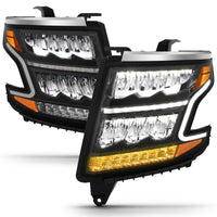Thumbnail for ANZO 15-20 Chevy Tahoe/Suburban LED Light Bar Style Headlights Black w/Sequential w/DRL w/Amber