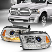 Thumbnail for ANZO 2009-2018 Dodge Ram 1500 Projector Plank Style Switchback H.L Halo Chrome Amber (OE Style)