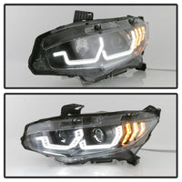 Thumbnail for Spyder 16-18 Honda Civic 4Dr w/LED Seq Turn Sig Lights Proj Headlight - Black - PRO-YD-HC16-SEQ-BK