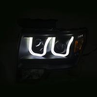 Thumbnail for ANZO 2009-2014 Ford F-150 Projector Headlights w/ U-Bar Switchback Black w/ Amber