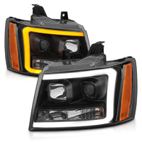 Thumbnail for ANZO 07-14 Chevy Tahoe Projector Headlights w/ Plank Style Design Black w/ Amber