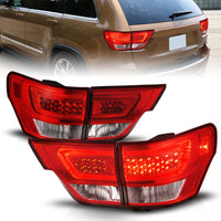 Thumbnail for ANZO 11-13 Jeep Grand Cherokee LED Taillights w/ Lightbar Chrome Housing Red/Clear Lens 4pcs