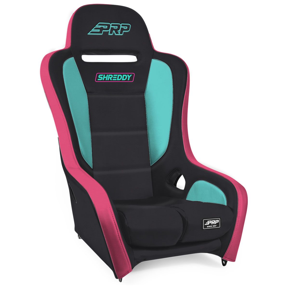 PRP ShReddy Podium Suspension Seat - Black- Pink / Teal
