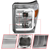 Thumbnail for ANZO 11-16 Ford F-250/F-350/F-450 Projector Headlights w/ Plank Style Switchback Chrome w/Amber