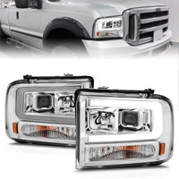 Thumbnail for ANZO 99-04 Ford F250/F350/F450/Excursion (excl 99) Projector Headlights - w/Light Bar Chrome Housing
